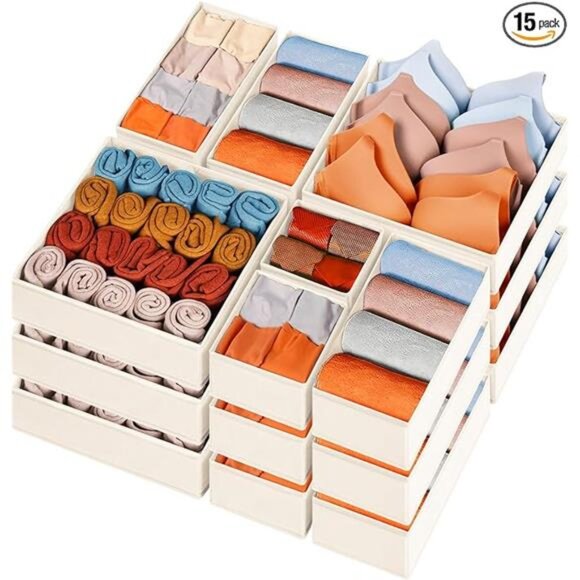 Fabric Drawer Organizer 15 Pack Closet Dresser Dividers Storage Bins Nursery - Picture 7 of 7